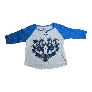 Disney Blue and White 3/4 Sleeve Crop Top